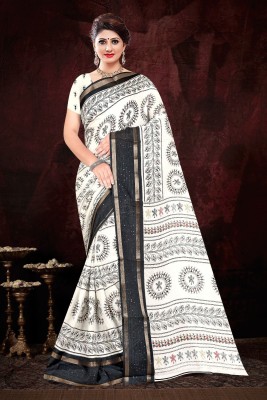 Nikhar Fashion Printed Bollywood Dupion Silk Saree(White)