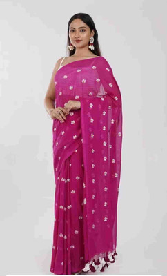 pal saree mahal Embroidered Handloom Cotton Blend Saree(Red)