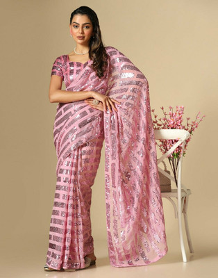 GOLDOLL FAB Woven Banarasi Georgette Saree(Pink)