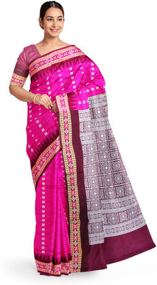 GNMR Temple Border Sambalpuri Silk Blend Saree(Pink)