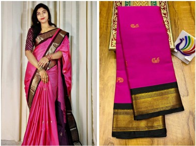 Fab Silk Woven Paithani Cotton Silk Saree(Pink, Black)