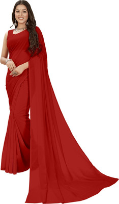 Moda Rapido Solid/Plain Bollywood Georgette Saree(Red)