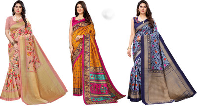 YASHIKA Woven Daily Wear Art Silk Saree(Pack of 3, Pink, Yellow, Blue)