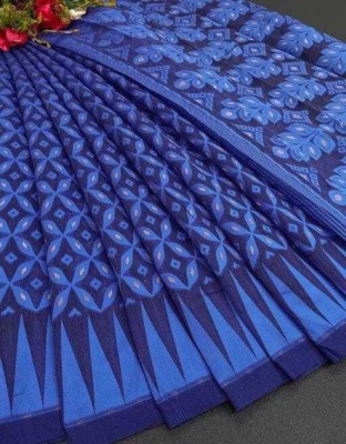 linza Woven Jamdani Cotton Silk Saree(Blue)