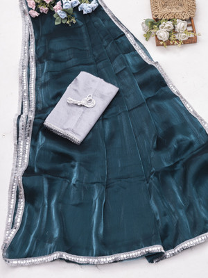 SILK SAREE HUB Solid/Plain Bollywood Pure Silk Saree(Blue)
