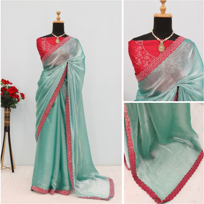 JENNYFEB Embellished Bollywood Jimmy choo Saree(Light Blue)