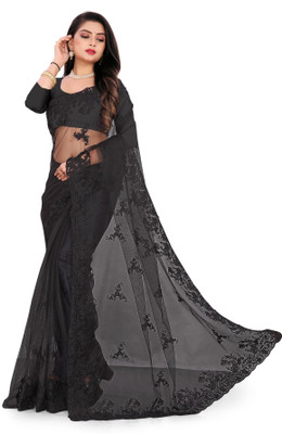 SPAREN CREATION Self Design Bollywood Net Saree(Black)