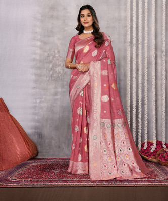 Janasya Woven Kanjivaram Cotton Blend Saree(Pink)