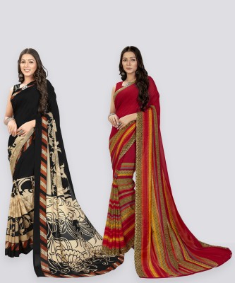 Anand Sarees Printed, Paisley, Ombre, Striped, Geometric Print, Animal Print, Floral Print, Checkered Daily Wear Georgette Saree(Pack of 2, Black)