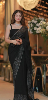 Dhyanvi Enterprise Solid/Plain Bollywood Georgette Saree(Black)