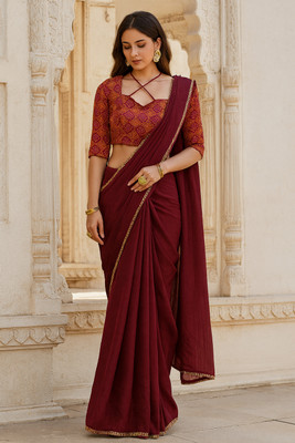 Nancy Desinger Solid/Plain Bollywood Pure Silk Saree(Maroon)