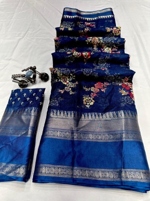 HAMOFY Digital Print Banarasi Cotton Blend Saree(Blue)