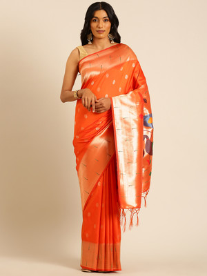 Tasrika Woven Paithani Pure Silk Saree(Orange)