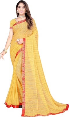 Saadhvi Striped Bollywood Lycra Blend Saree(Yellow)