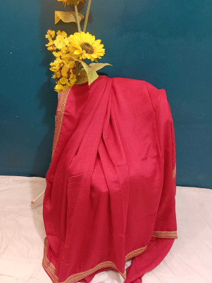 KASHIRATNAM Solid/Plain, Woven Bollywood Silk Blend Saree(Red)