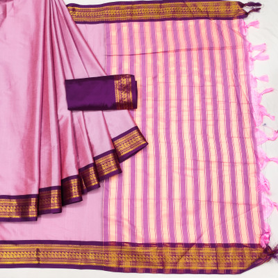 Sahajanand Self Design Banarasi Cotton Silk, Jacquard Saree(Pink)