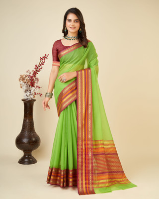 Yogik Creation Woven Banarasi Cotton Blend Saree(Multicolor)