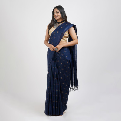 Teejh Woven Handloom Cotton Silk Saree(Blue)