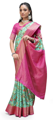 PremVastra Digital Print Floral Crepe Saree(Blue)