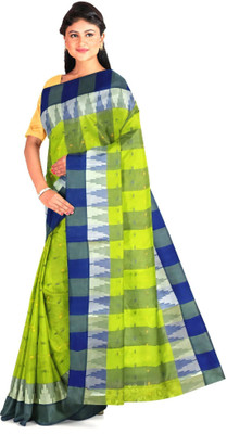 Dutta Self Design Tant Pure Cotton Saree(Green)