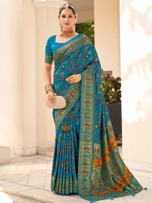 Divastri Printed Daily Wear Silk Blend Saree(Blue)