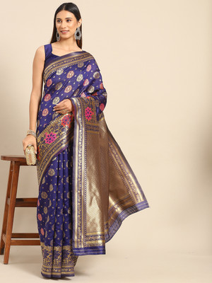 Divastri Woven Banarasi Silk Blend Saree(Dark Blue)
