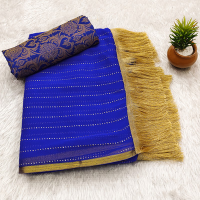 DIVYASHAKTI FASHION Embellished Daily Wear Chiffon Saree(Blue)