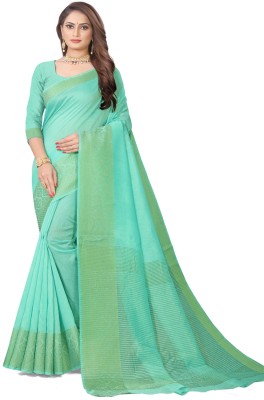 Vikas Solid/Plain Bollywood Cotton Linen Saree(Light Blue)