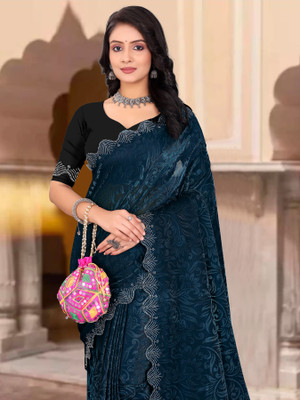 Sinauli Self Design Bollywood Silk Blend, Lycra Blend Saree(Blue)