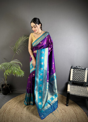 HARSHA CORPORATION Woven, Self Design Banarasi Silk Blend Saree(Purple)
