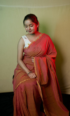aangmi Self Design Handloom Khadi Saree(Pink)