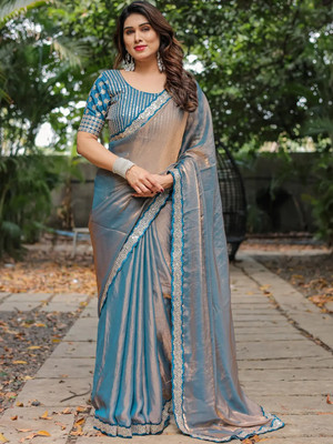 VISVASTA Dyed Bollywood Chiffon, Tussar Silk Saree(Grey)