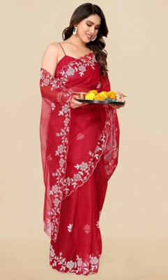 GALANI ENTERPRISE Embroidered Bollywood Net Saree(Red)