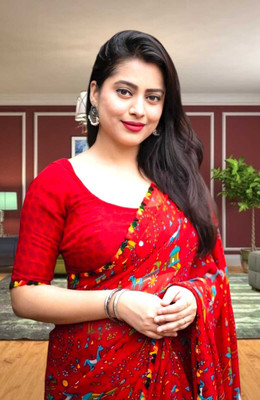 SkyCraftX Self Design Bollywood Georgette Saree(Red)