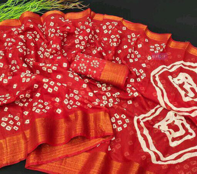 Saadhvi Printed Daily Wear Cotton Blend Saree(Red)