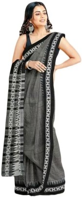 SAPTAK FASHION Woven Handloom Cotton Linen Saree(Black, White)