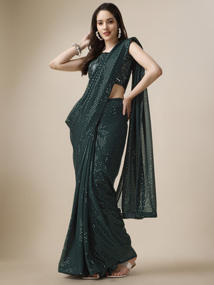 Moda Rapido Embellished Daily Wear Georgette Saree(Green)