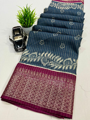 Chandan Fabrics Printed Bollywood Chanderi Saree(Grey)