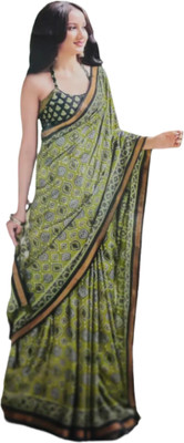 GFE Enterprises Blocked Printed, Paisley, Woven, Printed Daily Wear Mulmul Saree(Green)
