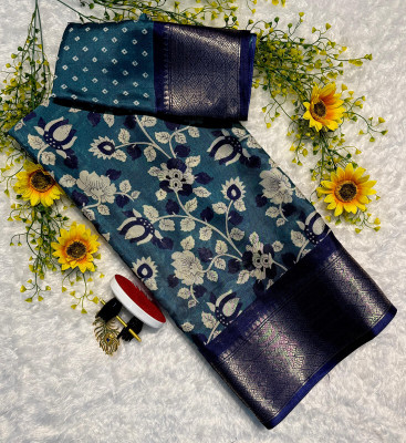 NavinyaVastra Printed Banarasi Jacquard Saree(Blue)