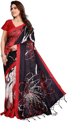 Priyashi Floral Print Daily Wear Art Silk Saree(Red)