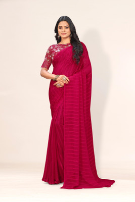 Sanskriti Synthetics Solid/Plain Handloom Chiffon Saree(Pink)