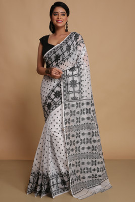 Divastri Woven Taant Pure Cotton Saree(White)