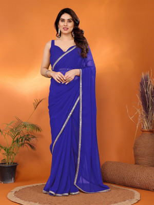 ROOP SUNDARI SAREES Solid/Plain Daily Wear Georgette Saree(Blue)