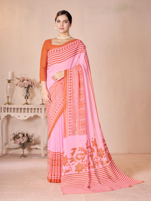 GARDEN VARELI Printed Bollywood Georgette Saree(Pink)