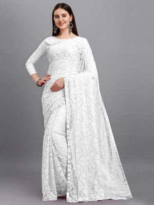 Indy Bliss Self Design Lucknow Chikankari Net Saree(Blue)
