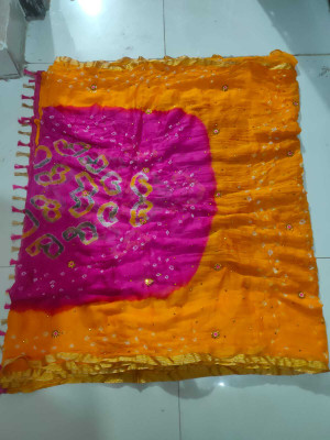 NeeLKANTH ENTERPRISE Printed Bandhani Chiffon Saree(Pink, Yellow)