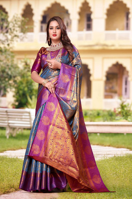 LAVYANSH CREATION Woven, Self Design Banarasi Silk Blend, Jacquard Saree(Multicolor)