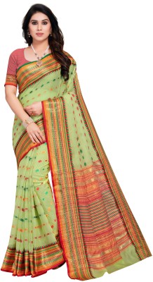 stylescope Floral Print Kota Doria Cotton Blend Saree(Light Green)