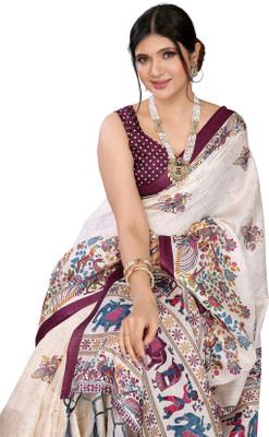 Priyashi Floral Print Bollywood Art Silk Saree(Purple)